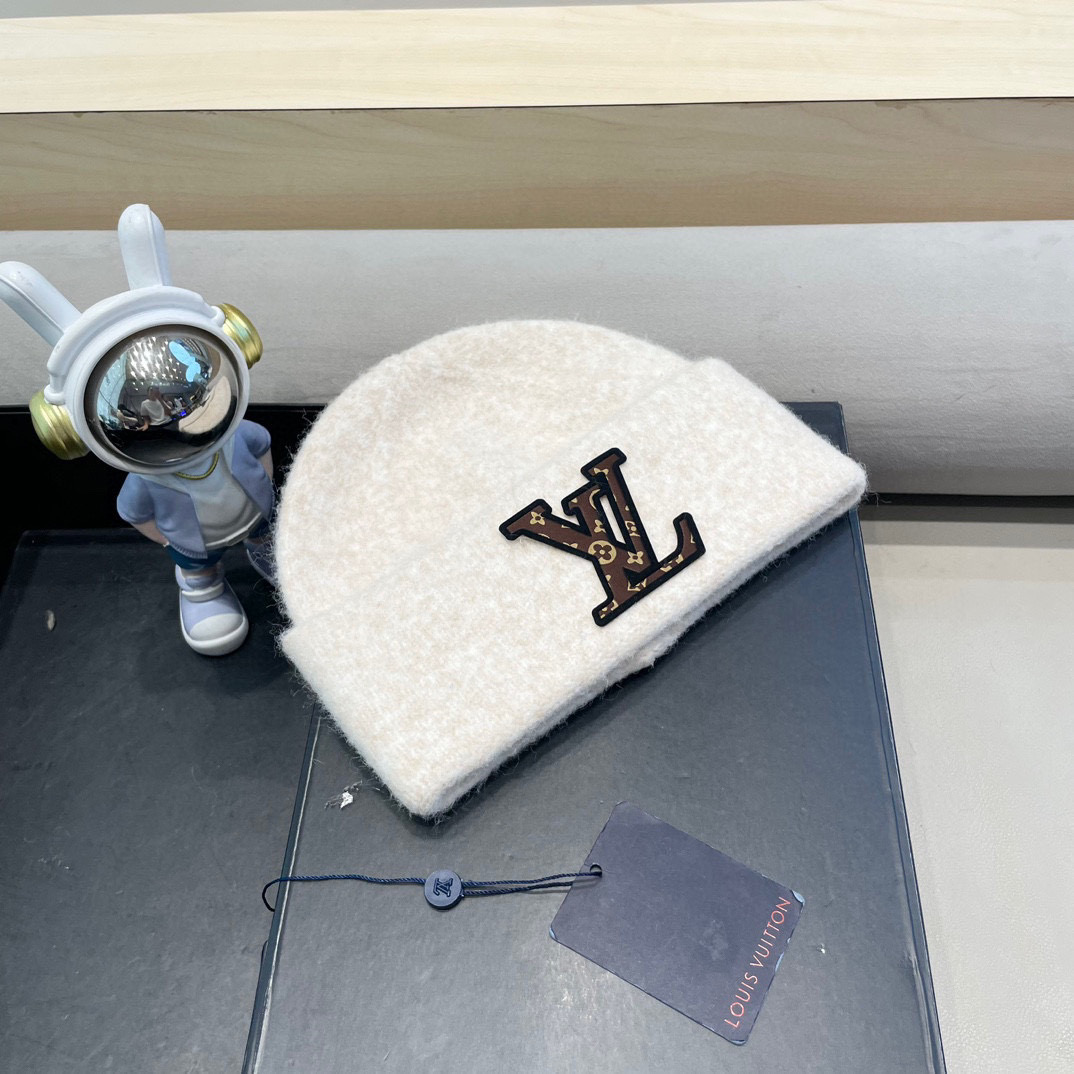 lv路易威登秋冬款羊毛混纺针织帽子女大头围堆堆帽百搭双层保暖加厚