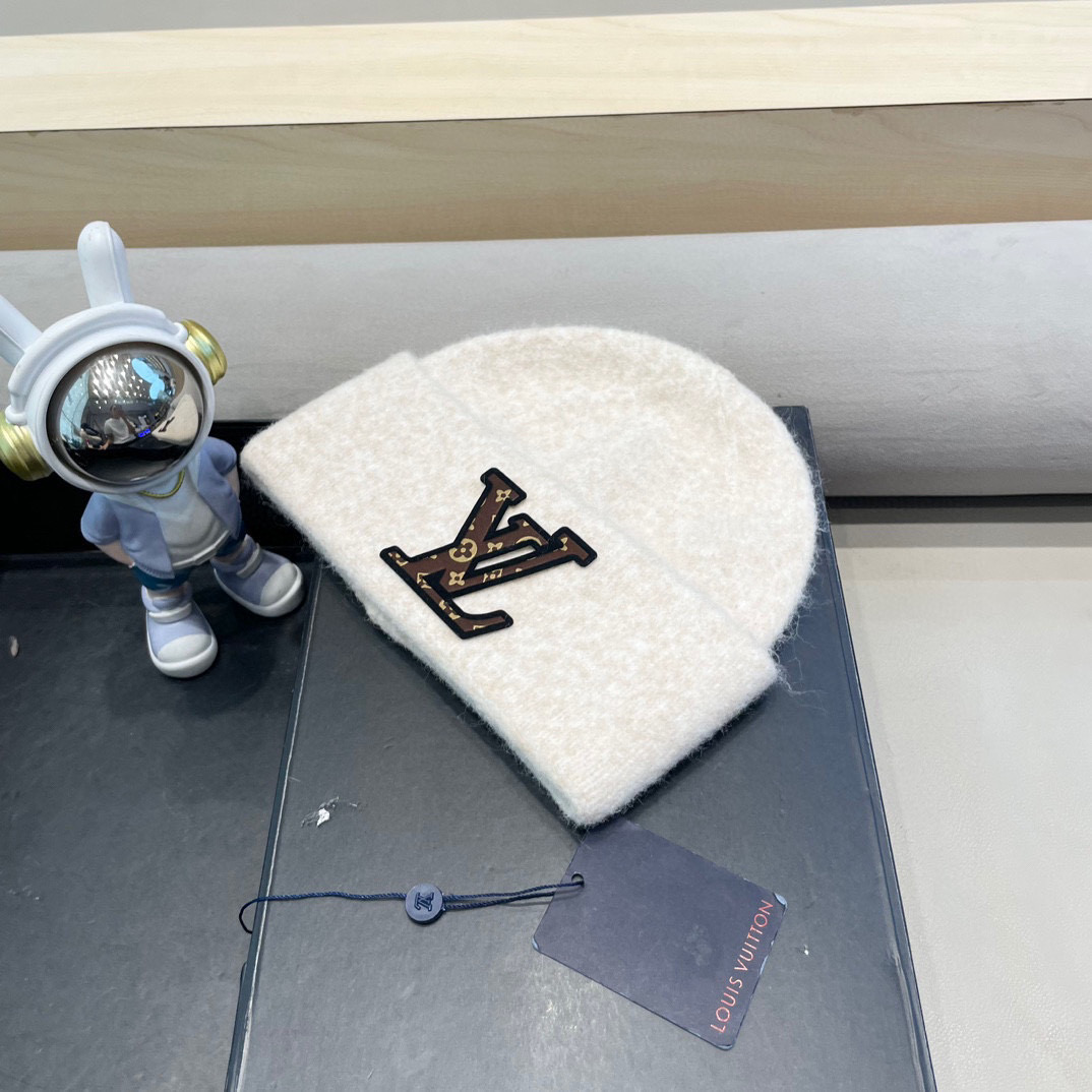 lv路易威登秋冬款羊毛混纺针织帽子女大头围堆堆帽百搭双层保暖加厚