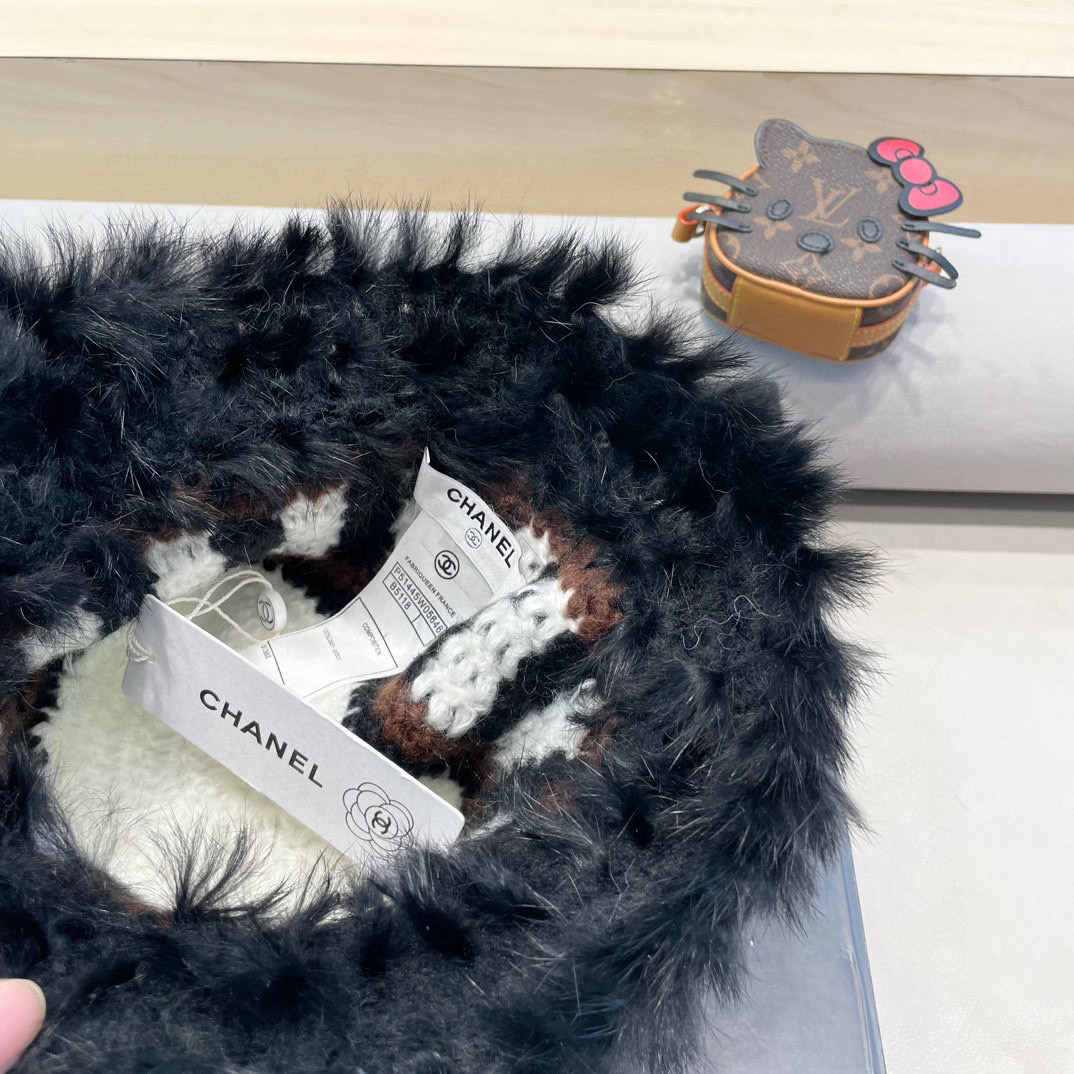 Chanel 兔毛边帽子女新款毛绒绒线帽秋冬保暖韩版百搭可爱休闲渔夫帽盆帽