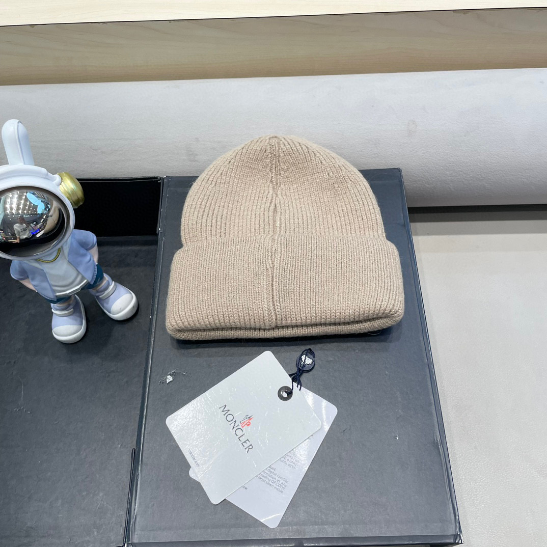 moncler秋冬兔毛混纺毛线帽手工小珍珠蝴蝶结白色针织帽女保暖防寒包头帽