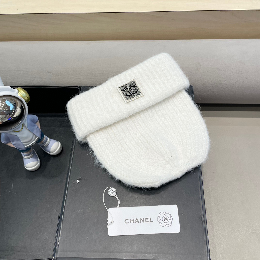 Chanel秋冬新款毛线帽子女韩版百搭护耳冷帽显脸小加厚针织保暖套头帽潮
