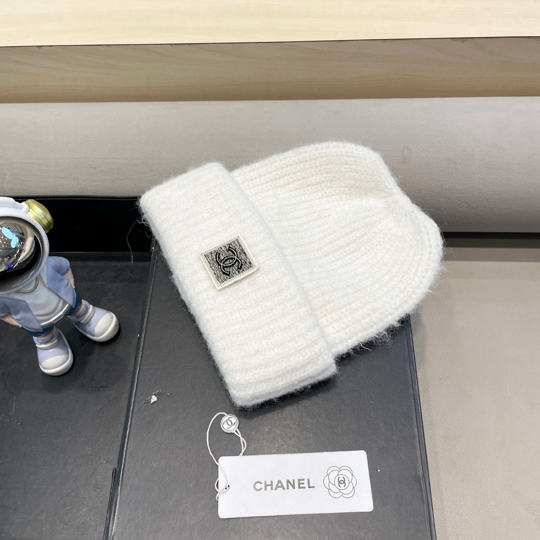 Chanel秋冬新款毛线帽子女韩版百搭护耳冷帽显脸小加厚针织保暖套头帽潮