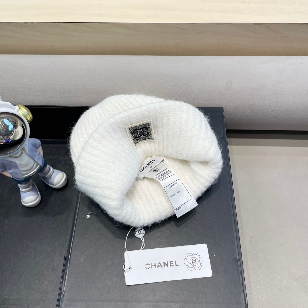 Chanel秋冬新款毛线帽子女韩版百搭护耳冷帽显脸小加厚针织保暖套头帽潮