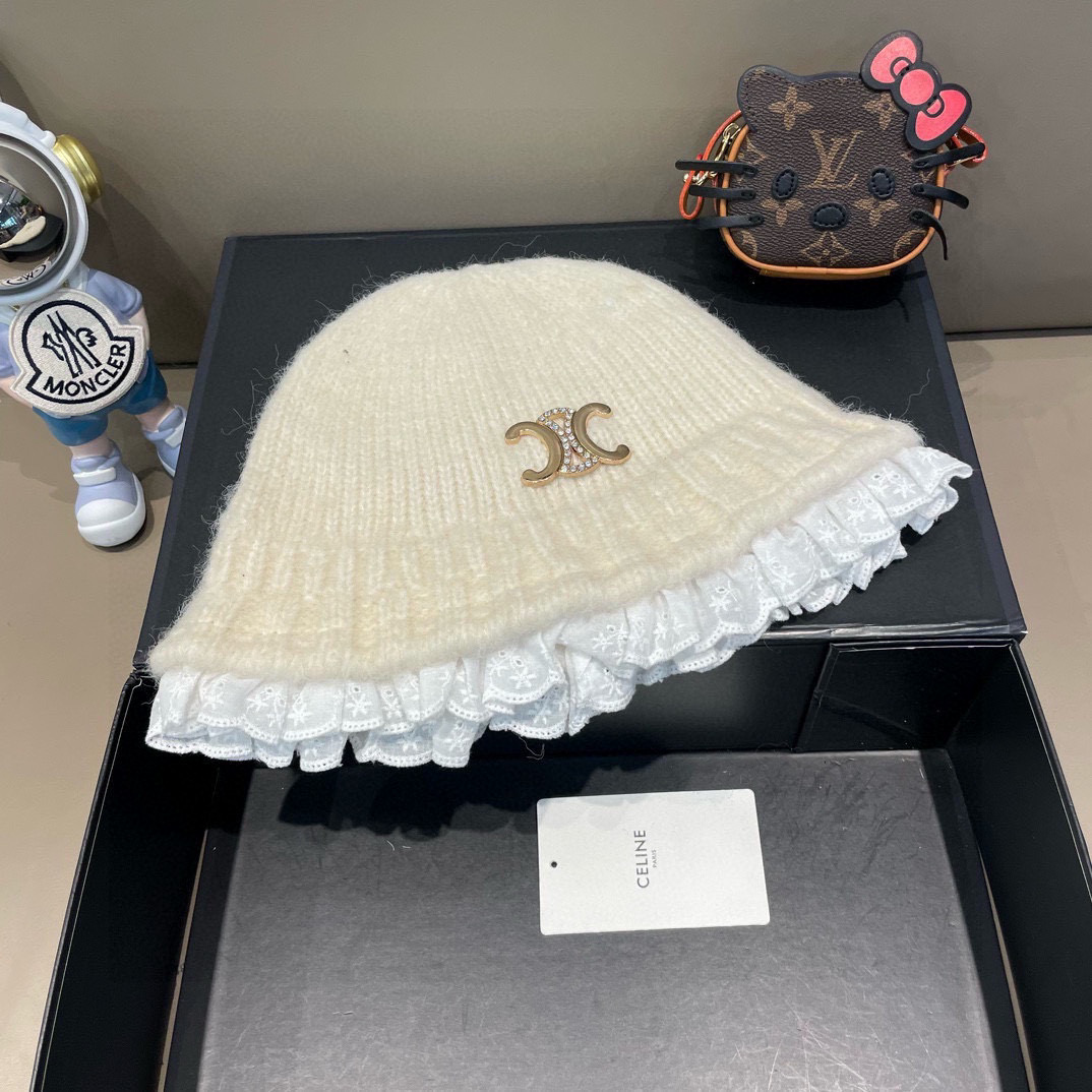 塞琳Celine韩版ins博主慵懒风灰色针织渔夫帽女甜美花边显脸小保暖毛线盆帽