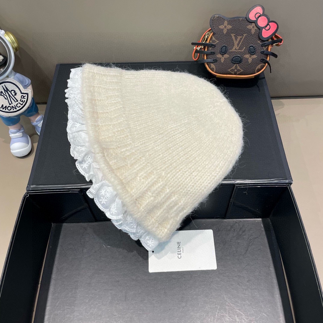 塞琳Celine韩版ins博主慵懒风灰色针织渔夫帽女甜美花边显脸小保暖毛线盆帽