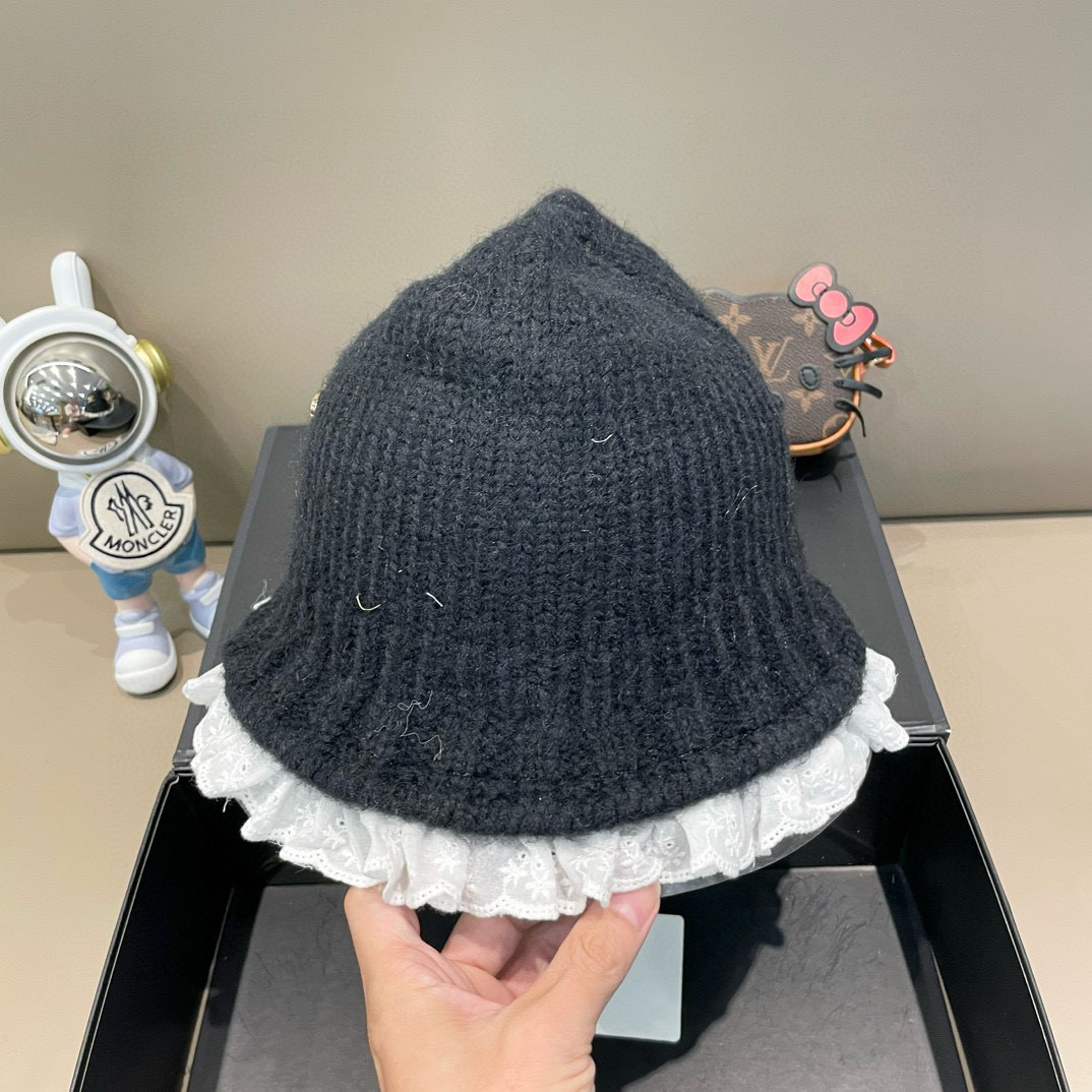 塞琳Celine韩版ins博主慵懒风灰色针织渔夫帽女甜美花边显脸小保暖毛线盆帽