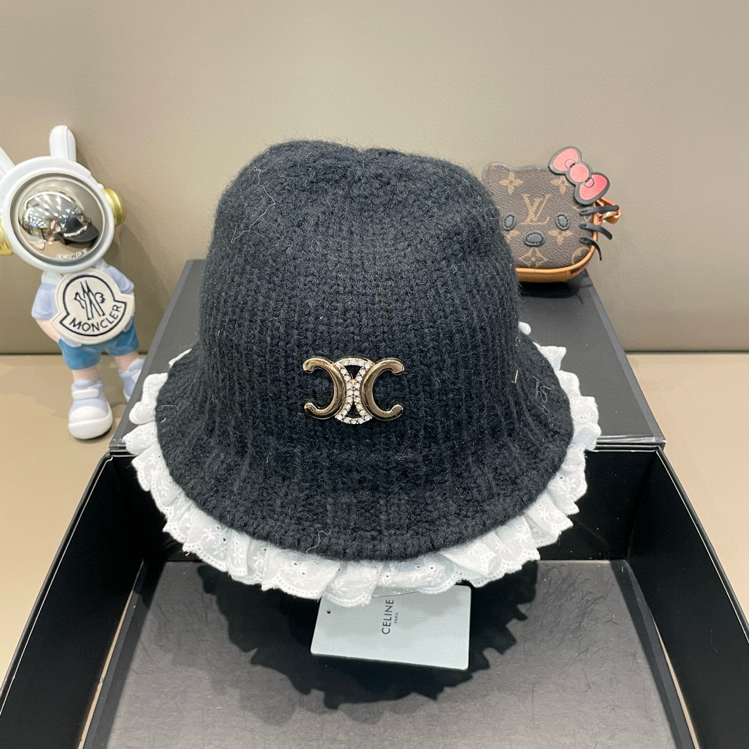 塞琳Celine韩版ins博主慵懒风灰色针织渔夫帽女甜美花边显脸小保暖毛线盆帽