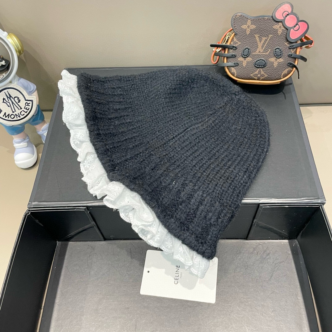 塞琳Celine韩版ins博主慵懒风灰色针织渔夫帽女甜美花边显脸小保暖毛线盆帽