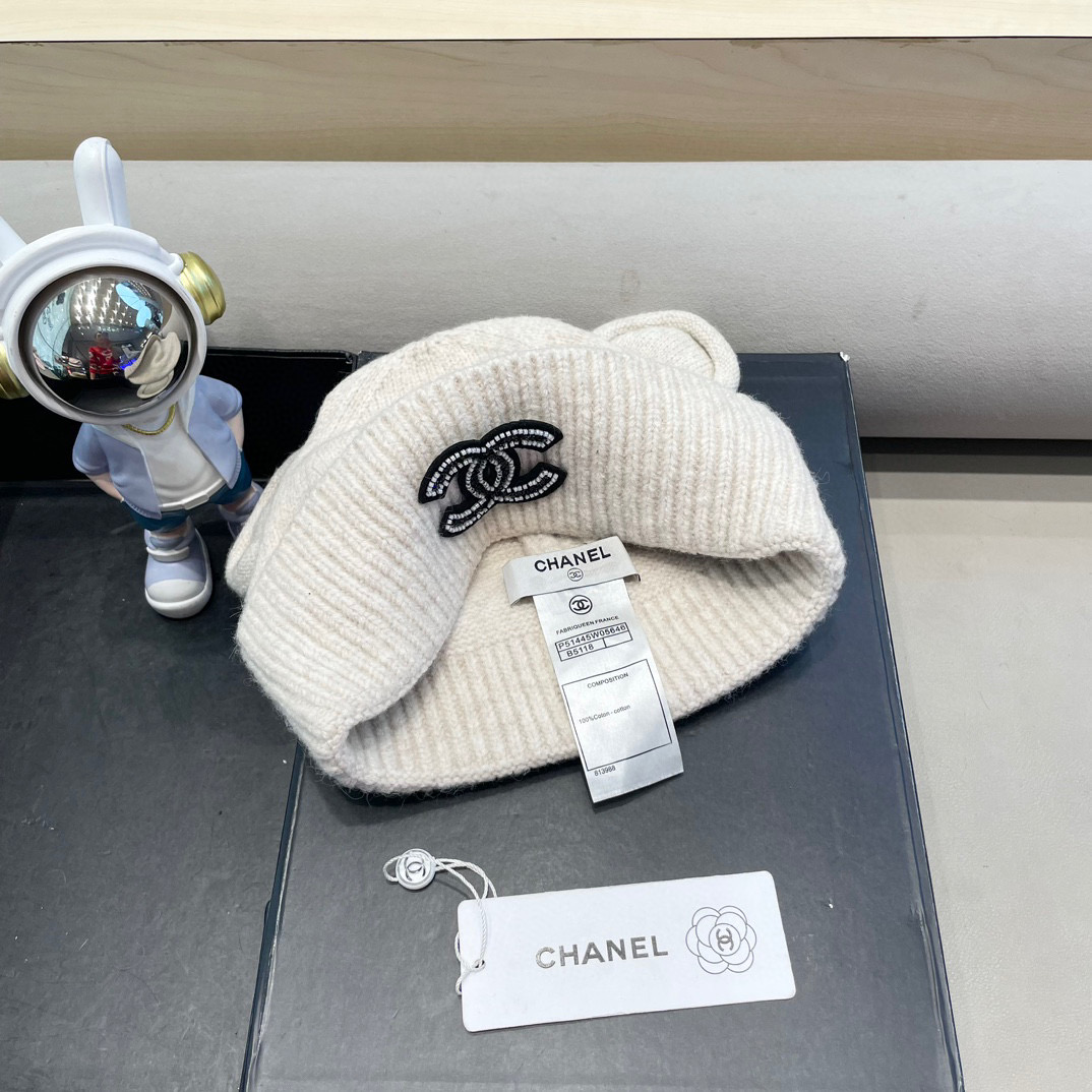 Chanel小熊耳朵针织帽女冬显脸小毛线帽保暖护耳大头围加厚新款可爱冷帽