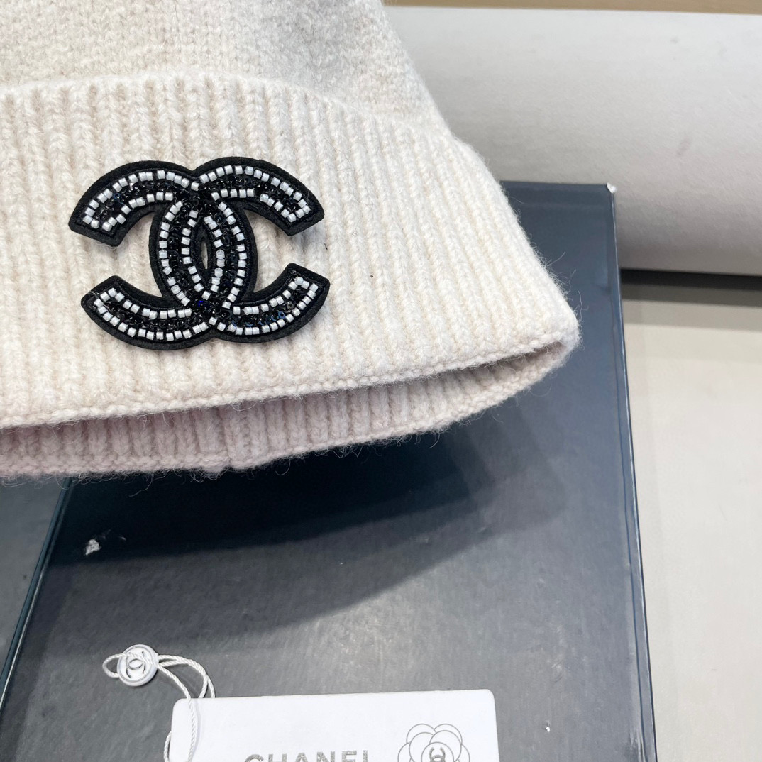 Chanel小熊耳朵针织帽女冬显脸小毛线帽保暖护耳大头围加厚新款可爱冷帽
