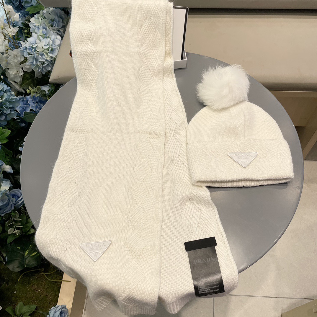 prada hat PRADA classic suit hat Hat Scarf Cashmere and Rabbit Velvet Quality warm comfortable unisex couple model anti-counterfeiting labels many styles — photo 8