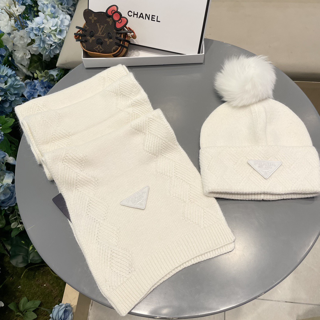 prada hat PRADA classic suit hat Hat Scarf Cashmere and Rabbit Velvet Quality warm comfortable unisex couple model anti-counterfeiting labels many styles — photo 9