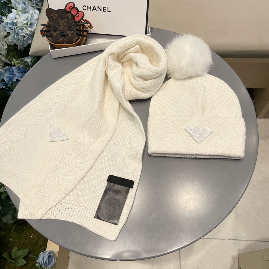 prada hat PRADA classic suit hat Hat Scarf Cashmere and Rabbit Velvet Quality warm comfortable unisex couple model anti-counterfeiting labels many styles — photo 6