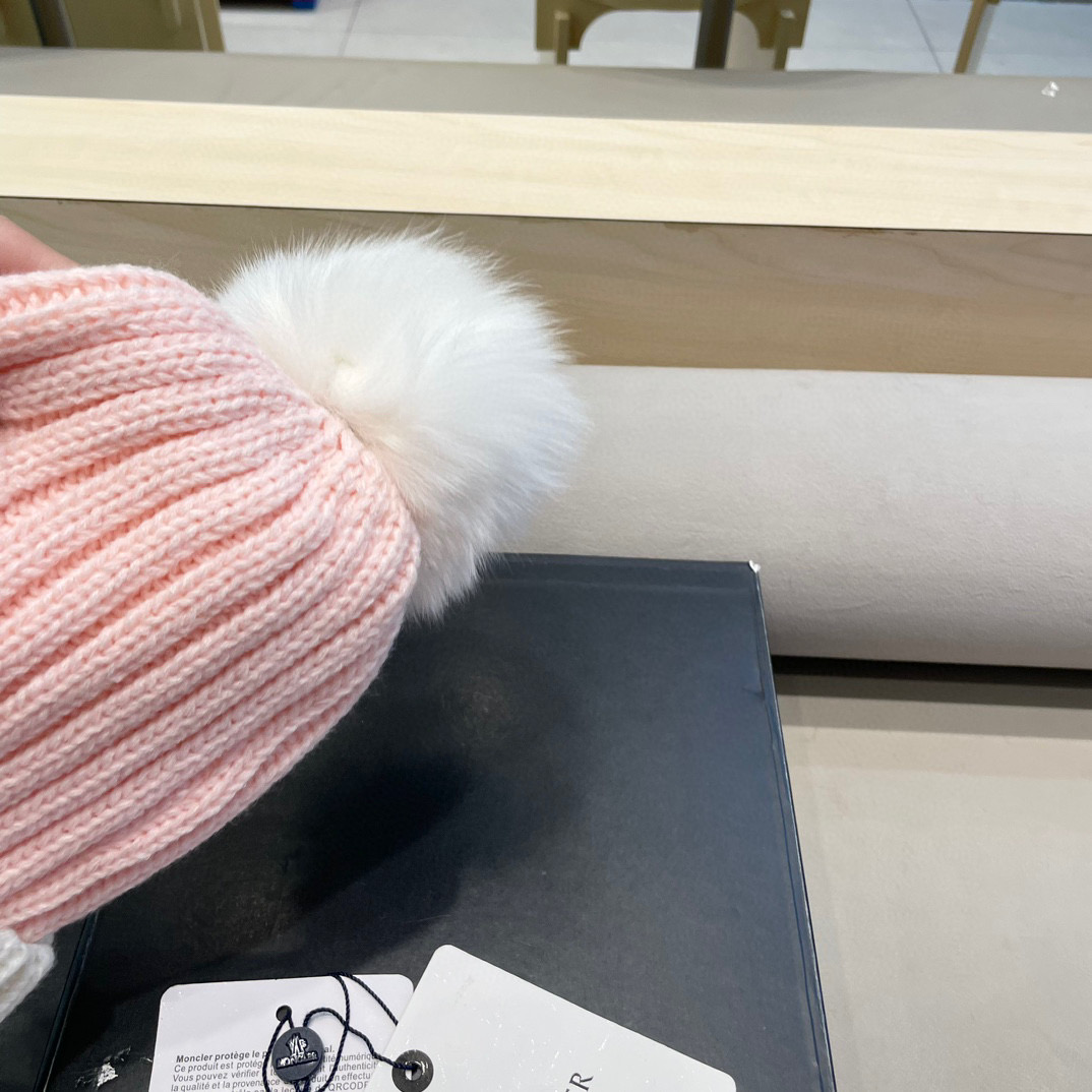 moncler帽子女韩版圣诞狐狸毛球帽子亲子秋冬加厚保暖笑脸羊毛线针织帽潮