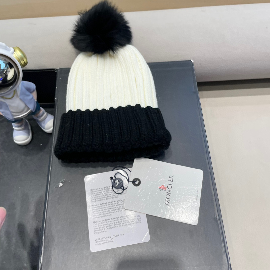 moncler帽子女韩版圣诞狐狸毛球帽子亲子秋冬加厚保暖笑脸羊毛线针织帽潮