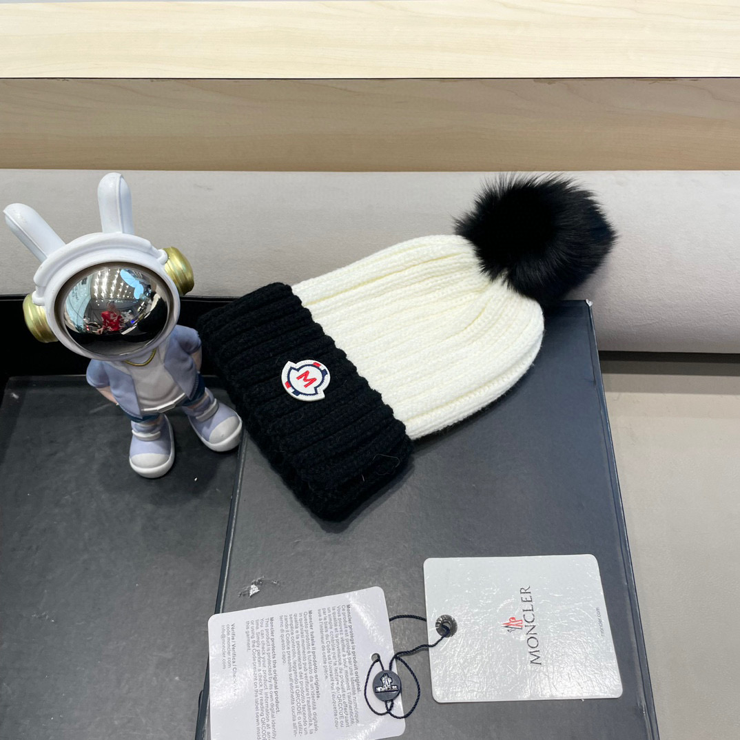 moncler帽子女韩版圣诞狐狸毛球帽子亲子秋冬加厚保暖笑脸羊毛线针织帽潮