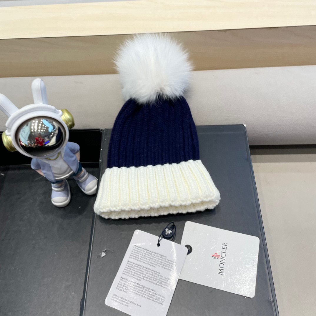 moncler帽子女韩版圣诞狐狸毛球帽子亲子秋冬加厚保暖笑脸羊毛线针织帽潮
