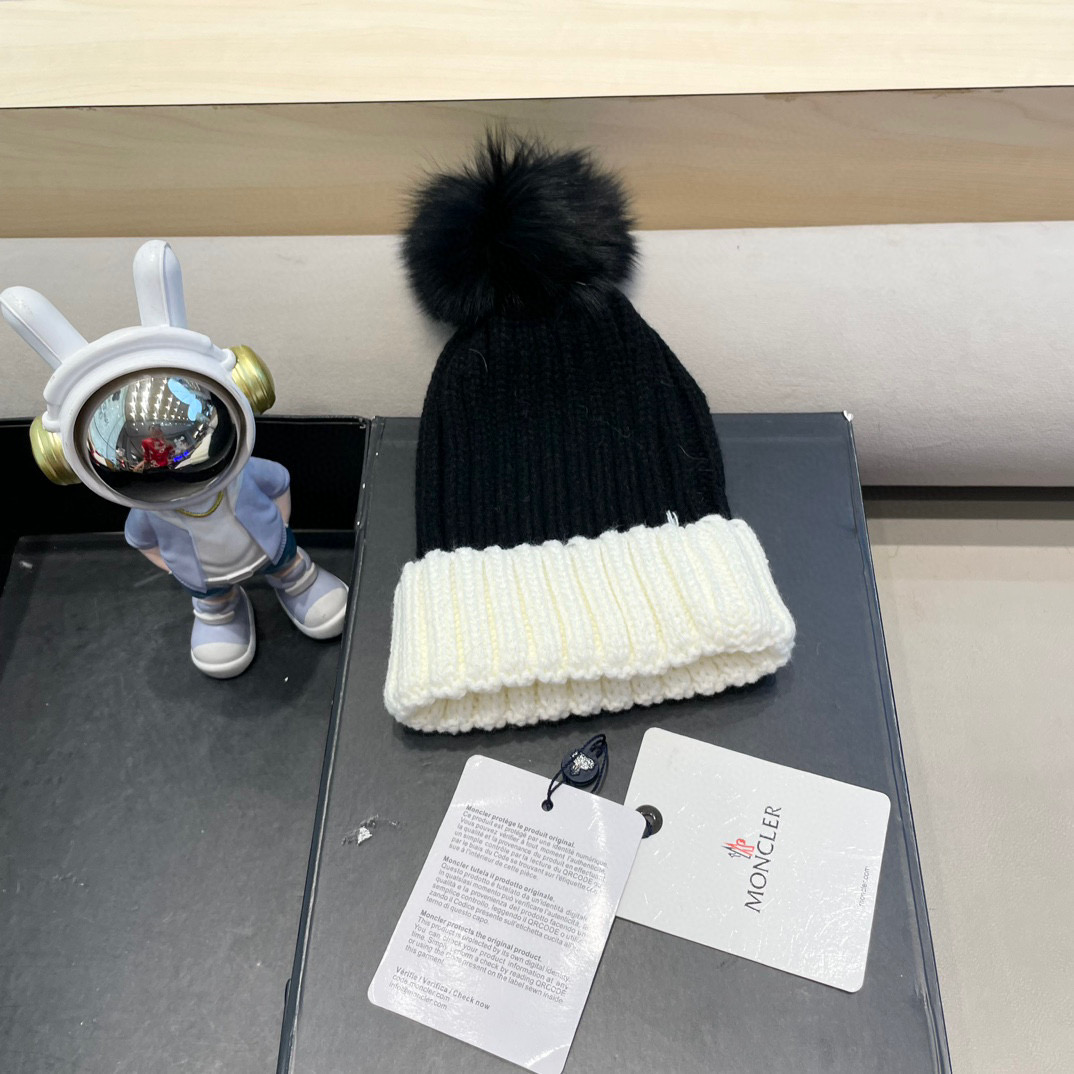 moncler帽子女韩版圣诞狐狸毛球帽子亲子秋冬加厚保暖笑脸羊毛线针织帽潮