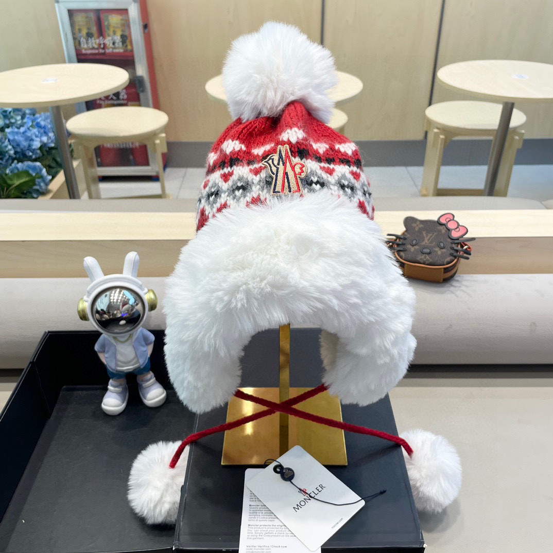 moncler帽子女冬2026新款韩版条纹毛绒雷锋帽骑行防寒保暖护耳百搭包头帽