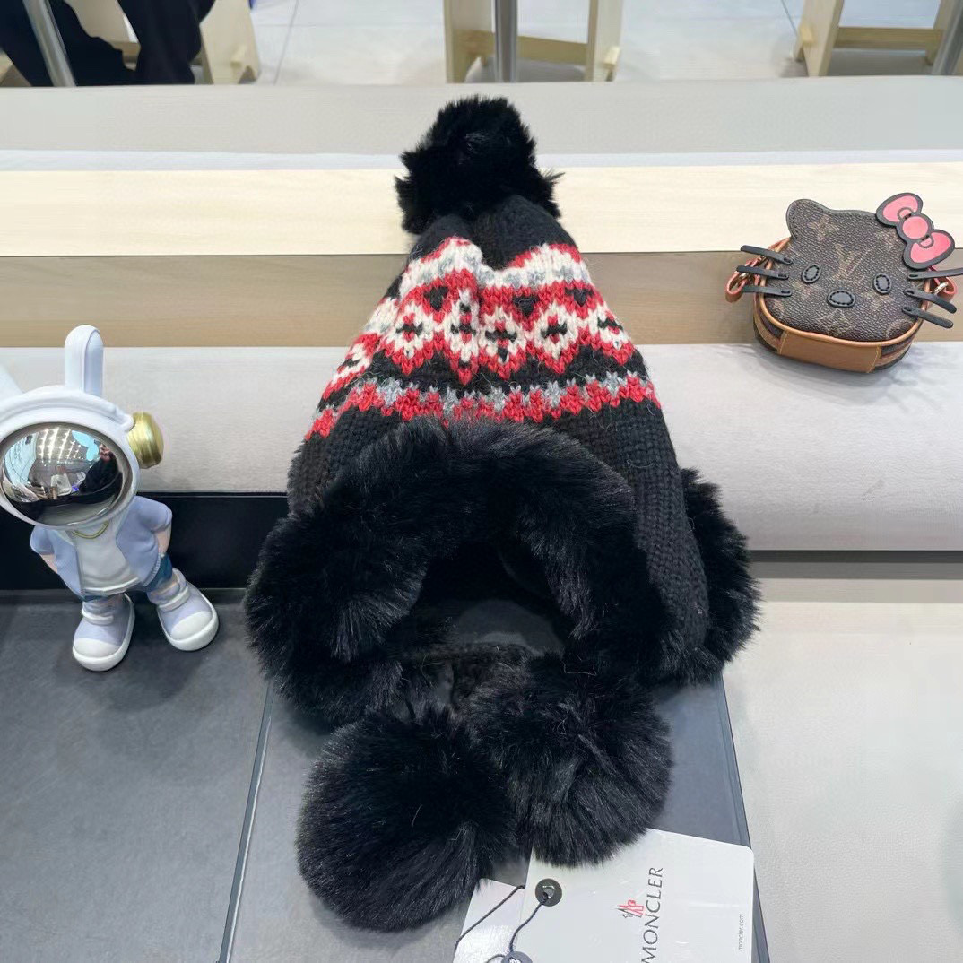 moncler帽子女冬2026新款韩版条纹毛绒雷锋帽骑行防寒保暖护耳百搭包头帽