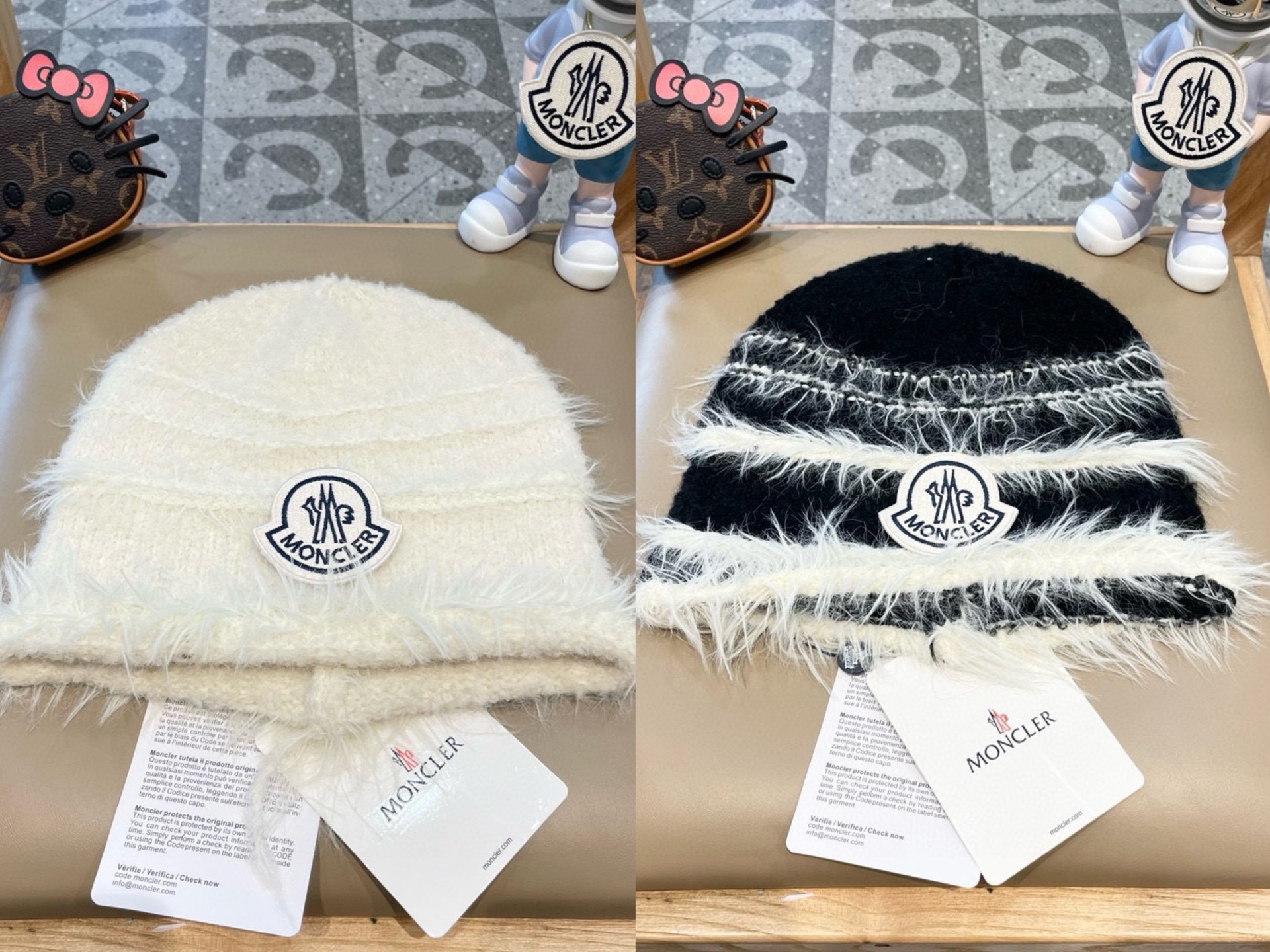 蒙口moncler堆堆帽女2024新款针织毛线渔夫帽条纹保暖百搭街头盆帽护耳骑车帽