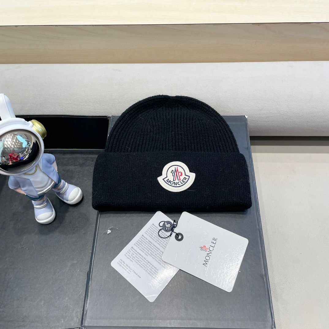 moncler高品质100绵羊🐑毛加兔毛帽子女秋冬保暖护耳针织帽大头围显脸小