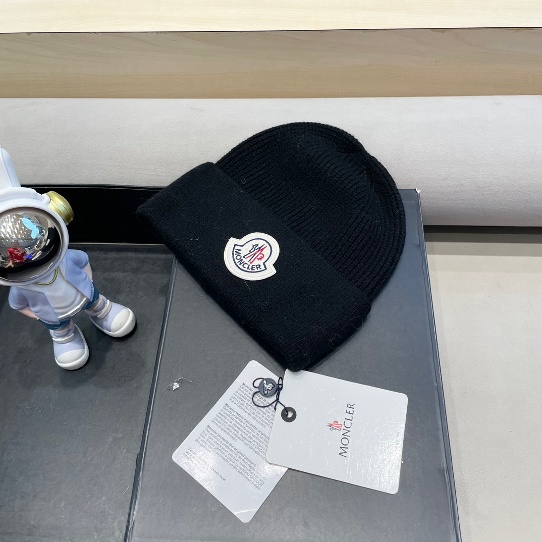 moncler高品质100绵羊🐑毛加兔毛帽子女秋冬保暖护耳针织帽大头围显脸小
