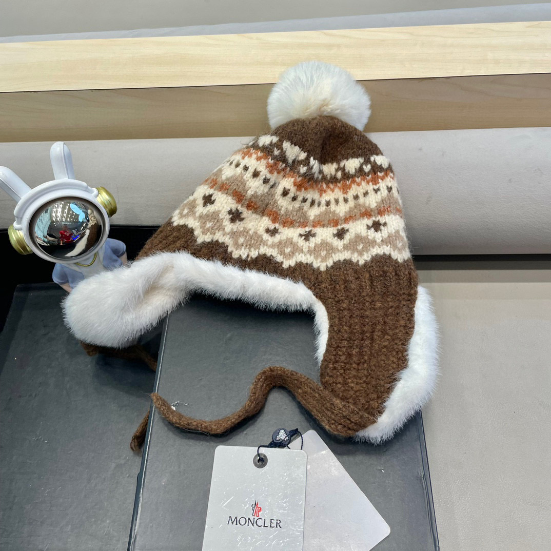 moncler雷锋帽女冬季甜美可爱针织毛绒护耳帽加厚保暖防寒骑车东北帽子男