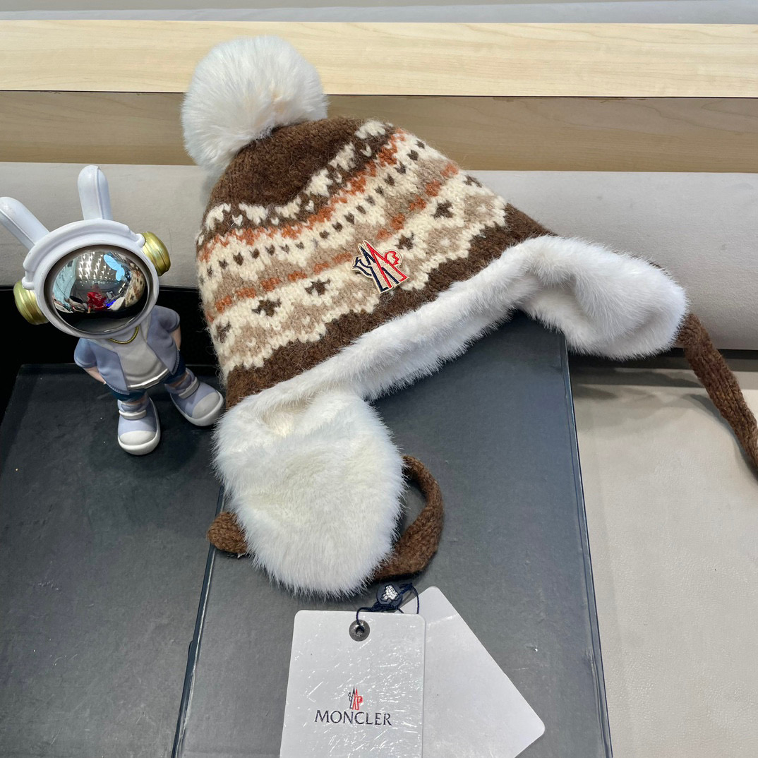 moncler雷锋帽女冬季甜美可爱针织毛绒护耳帽加厚保暖防寒骑车东北帽子男