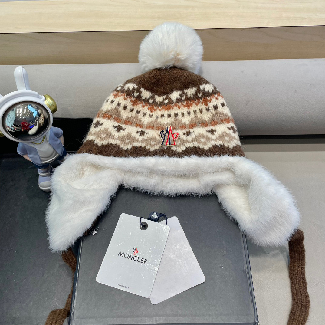 moncler雷锋帽女冬季甜美可爱针织毛绒护耳帽加厚保暖防寒骑车东北帽子男