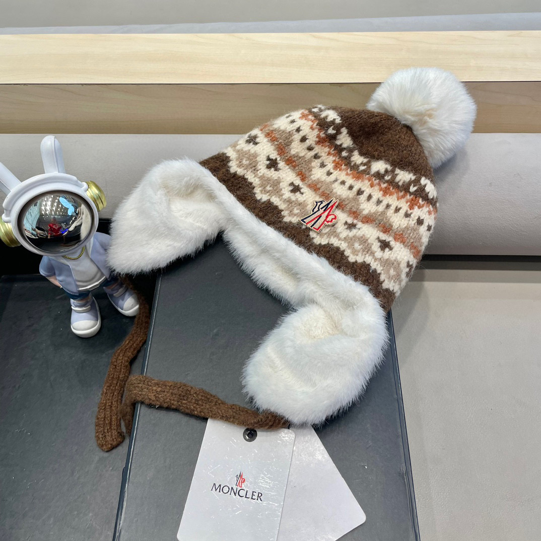 moncler雷锋帽女冬季甜美可爱针织毛绒护耳帽加厚保暖防寒骑车东北帽子男