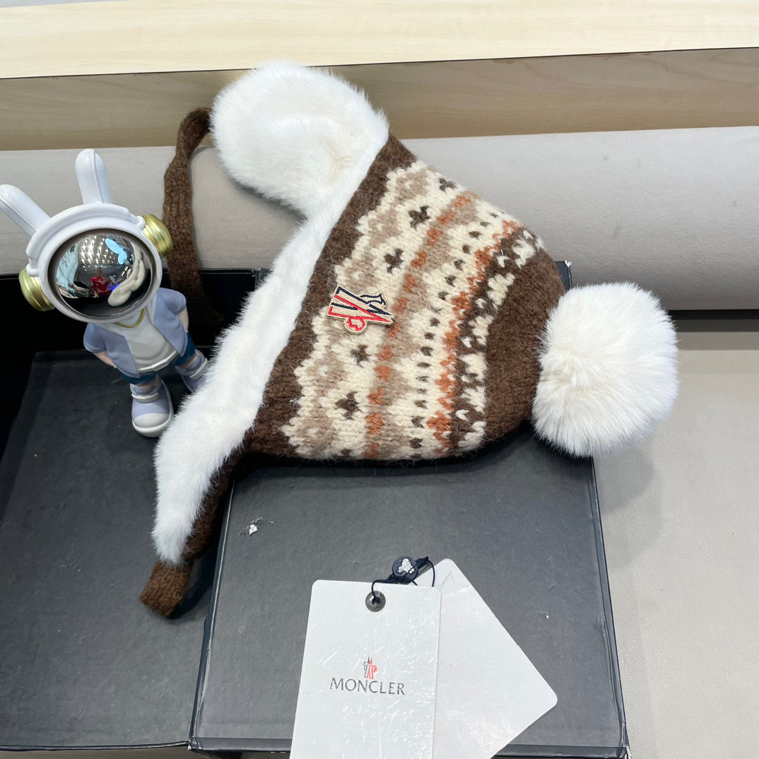 moncler雷锋帽女冬季甜美可爱针织毛绒护耳帽加厚保暖防寒骑车东北帽子男