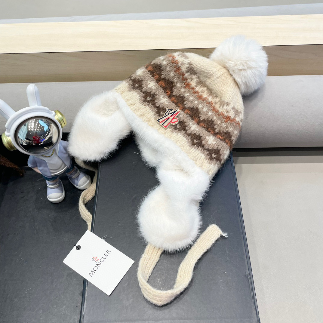moncler雷锋帽女冬季甜美可爱针织毛绒护耳帽加厚保暖防寒骑车东北帽子男