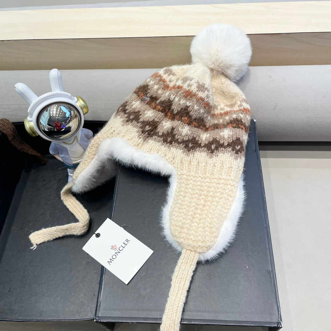 moncler雷锋帽女冬季甜美可爱针织毛绒护耳帽加厚保暖防寒骑车东北帽子男
