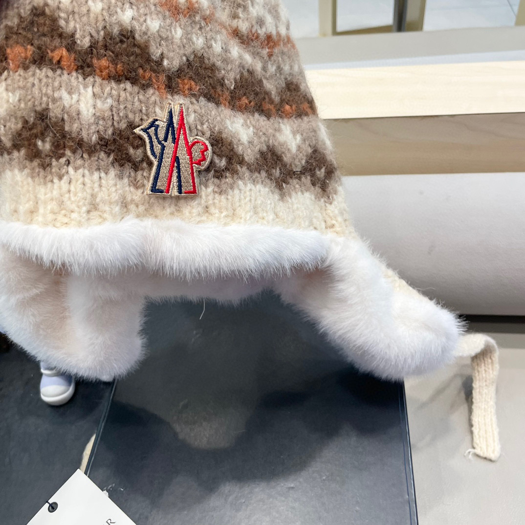 moncler雷锋帽女冬季甜美可爱针织毛绒护耳帽加厚保暖防寒骑车东北帽子男