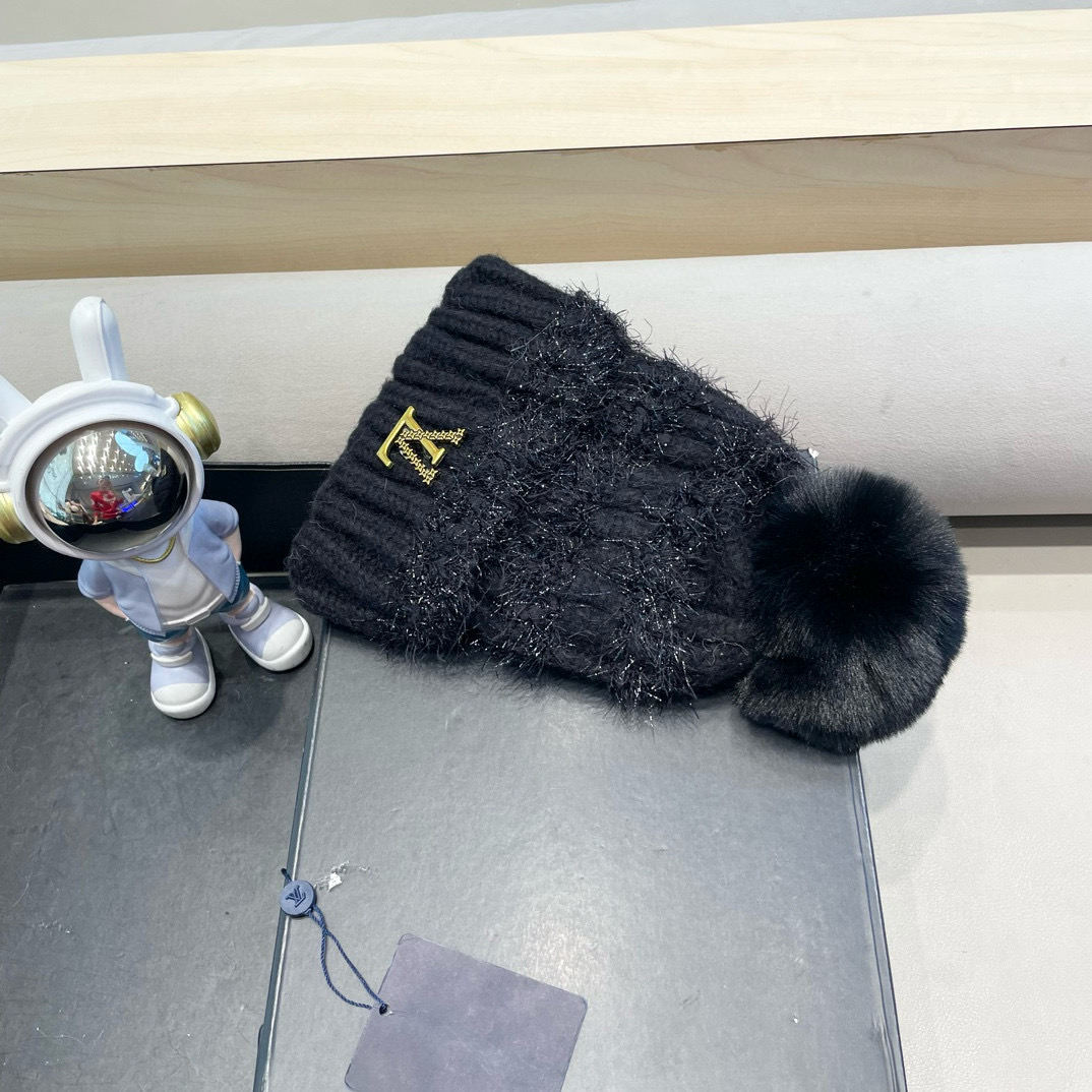 lv路易威登日系兔毛混纺毛线帽子女冬季新款时尚彩条针织帽显脸小百搭包头帽