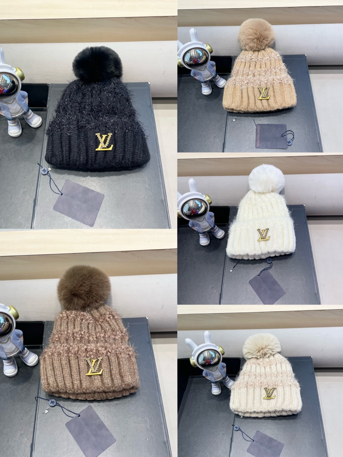 lv路易威登日系兔毛混纺毛线帽子女冬季新款时尚彩条针织帽显脸小百搭包头帽