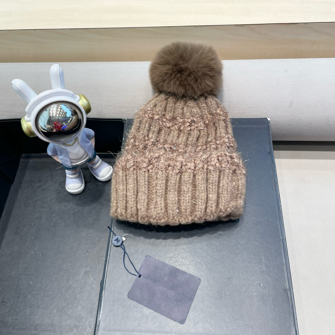 lv路易威登日系兔毛混纺毛线帽子女冬季新款时尚彩条针织帽显脸小百搭包头帽