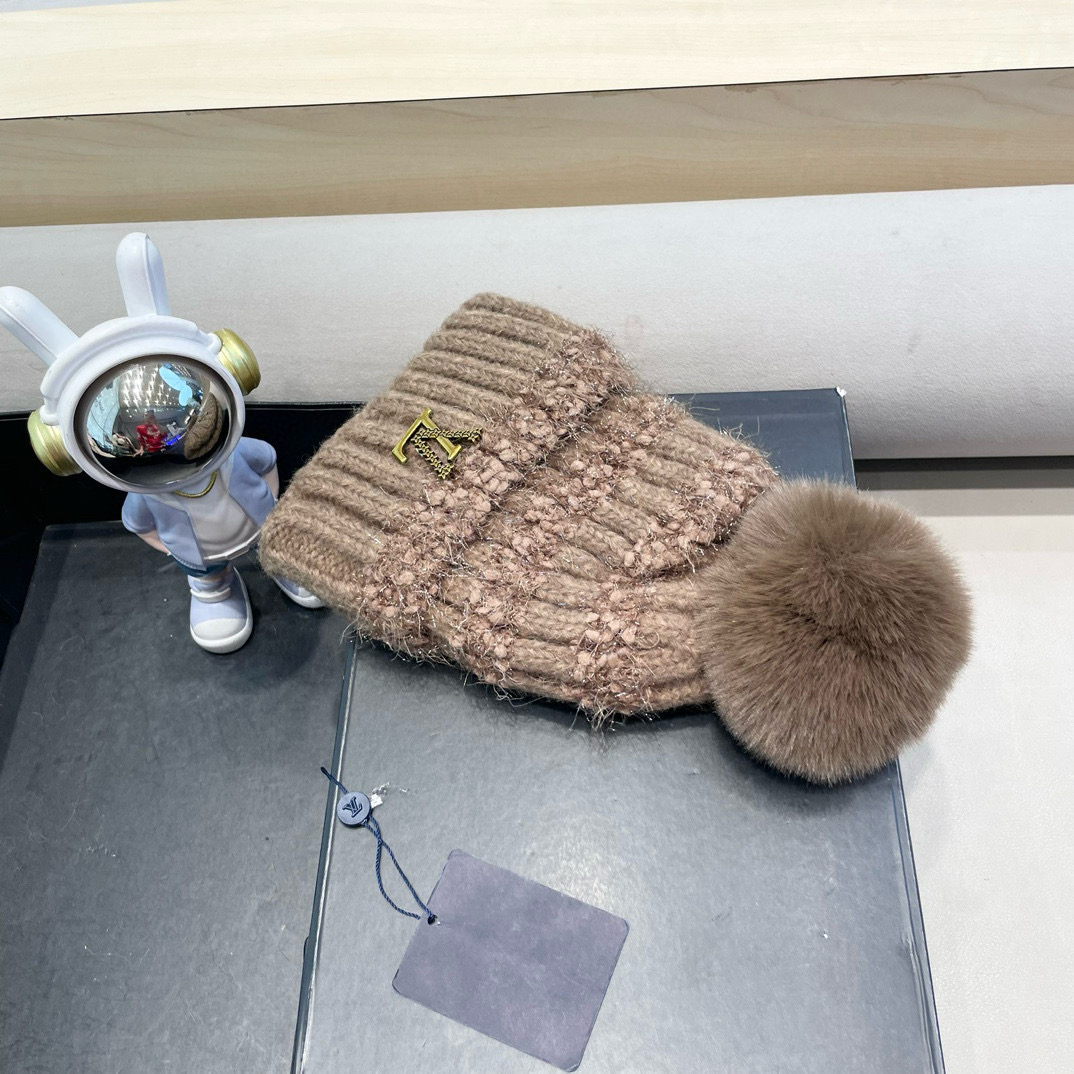 lv路易威登日系兔毛混纺毛线帽子女冬季新款时尚彩条针织帽显脸小百搭包头帽