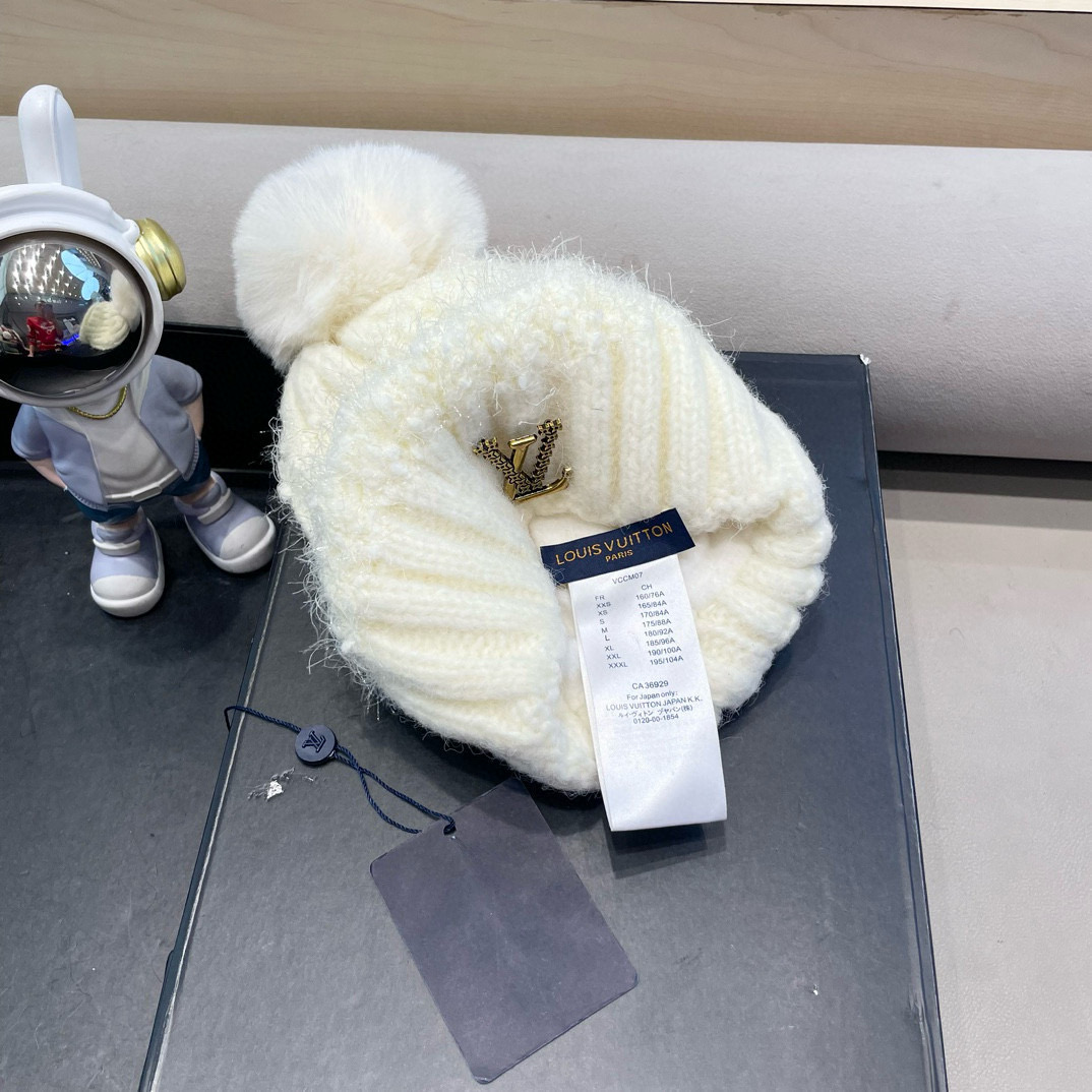 lv路易威登日系兔毛混纺毛线帽子女冬季新款时尚彩条针织帽显脸小百搭包头帽