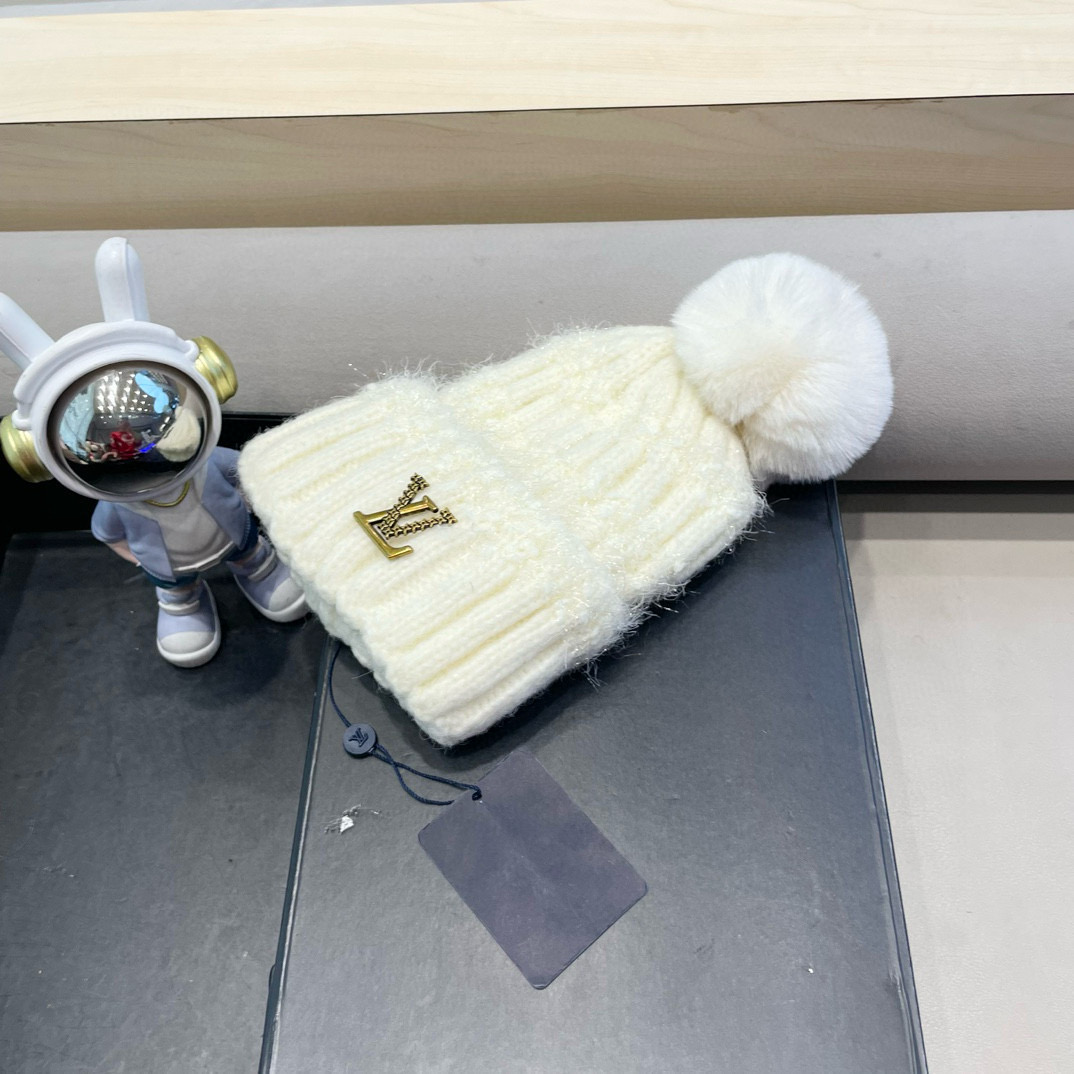 lv路易威登日系兔毛混纺毛线帽子女冬季新款时尚彩条针织帽显脸小百搭包头帽