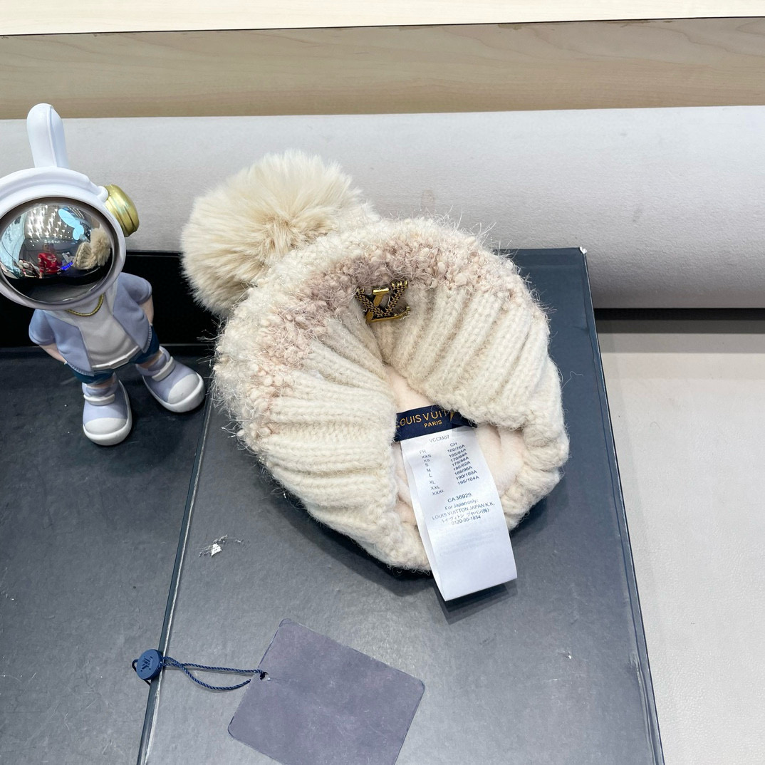 lv路易威登日系兔毛混纺毛线帽子女冬季新款时尚彩条针织帽显脸小百搭包头帽