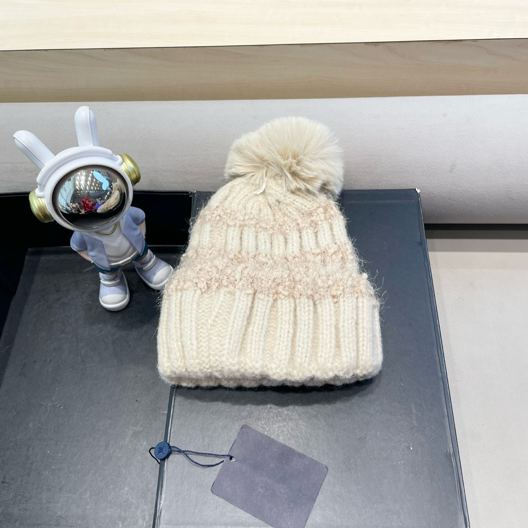 lv路易威登日系兔毛混纺毛线帽子女冬季新款时尚彩条针织帽显脸小百搭包头帽