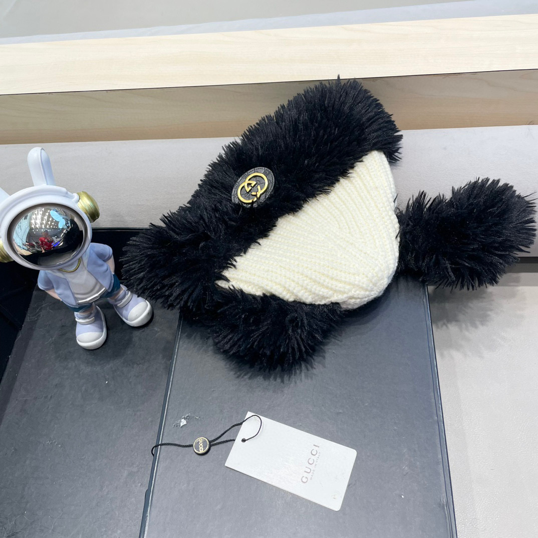 Gucci冬季可爱卡通显脸小毛绒绒针织帽子女款韩版百搭加绒保暖毛线帽潮