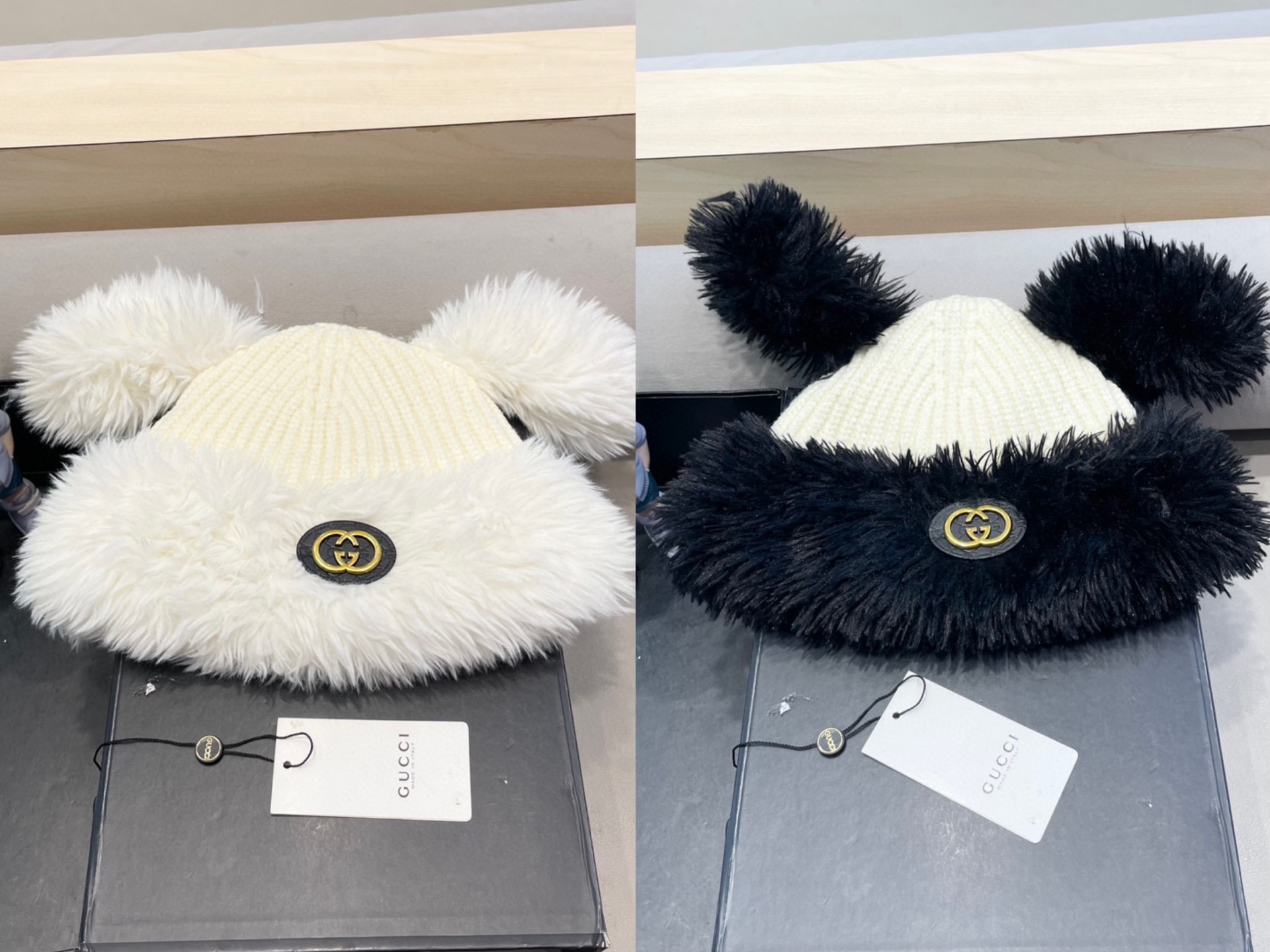 Gucci冬季可爱卡通显脸小毛绒绒针织帽子女款韩版百搭加绒保暖毛线帽潮