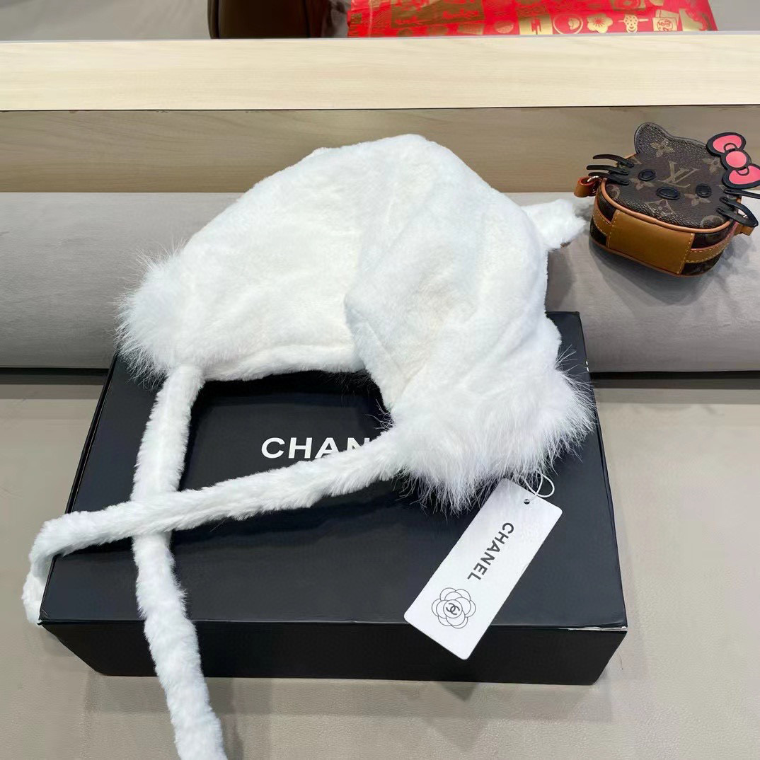 Chanel 日系可爱小熊耳朵拼色毛绒雷锋帽子女秋冬季加厚保暖防风护耳帽潮