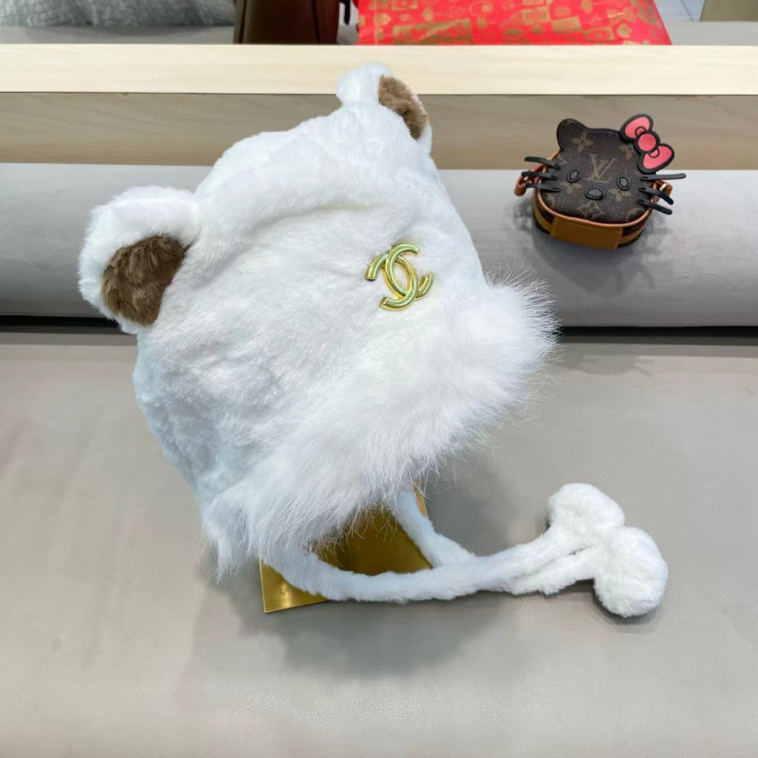 Chanel 日系可爱小熊耳朵拼色毛绒雷锋帽子女秋冬季加厚保暖防风护耳帽潮