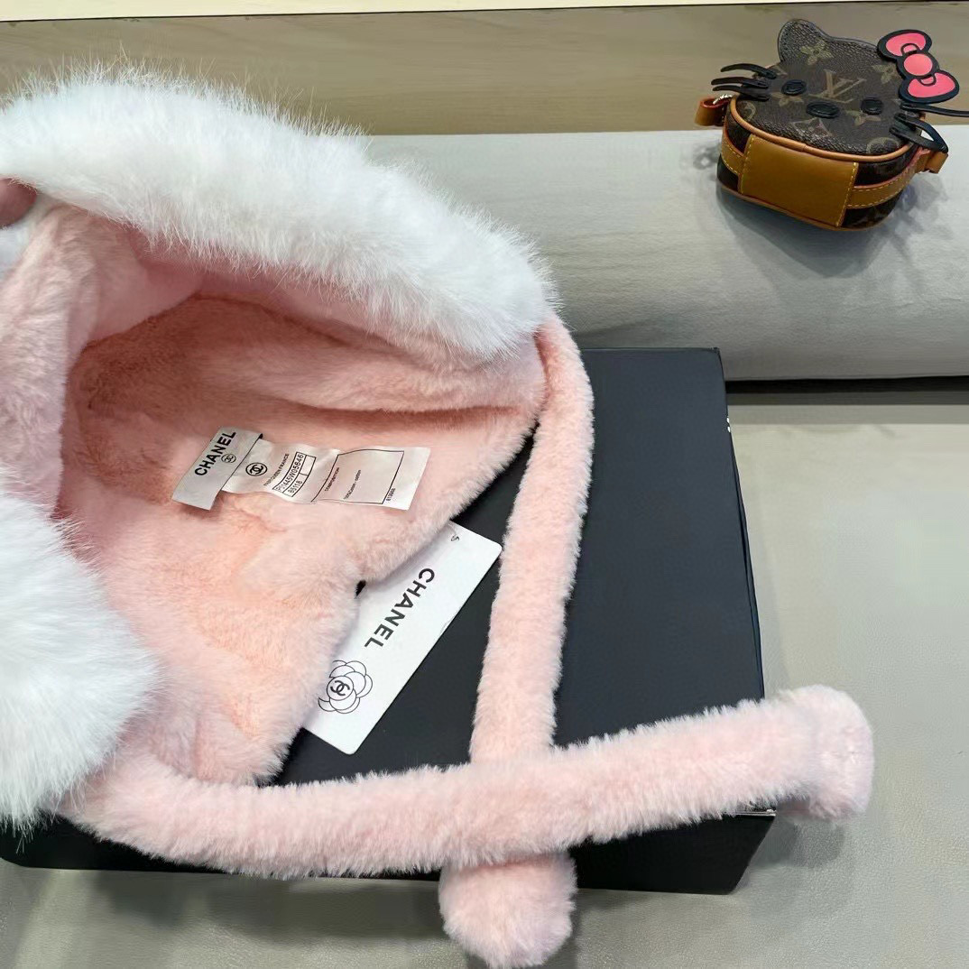 Chanel 日系可爱小熊耳朵拼色毛绒雷锋帽子女秋冬季加厚保暖防风护耳帽潮