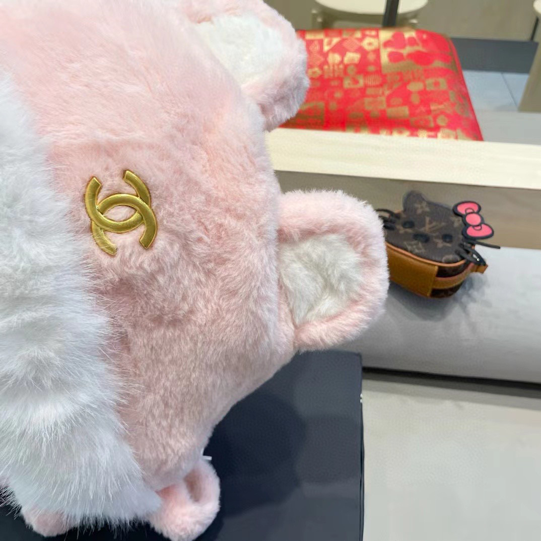 Chanel 日系可爱小熊耳朵拼色毛绒雷锋帽子女秋冬季加厚保暖防风护耳帽潮