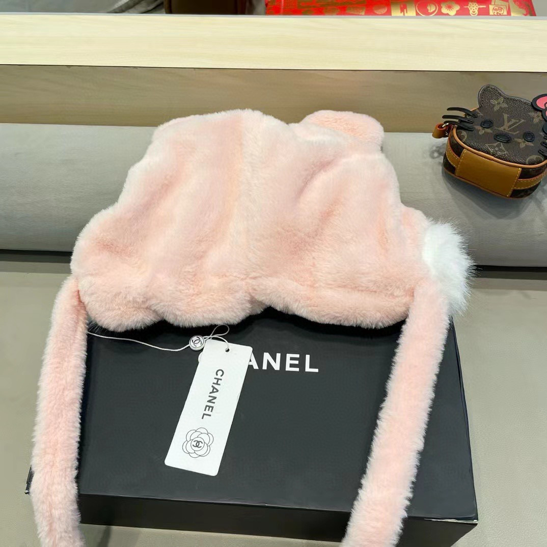 Chanel 日系可爱小熊耳朵拼色毛绒雷锋帽子女秋冬季加厚保暖防风护耳帽潮
